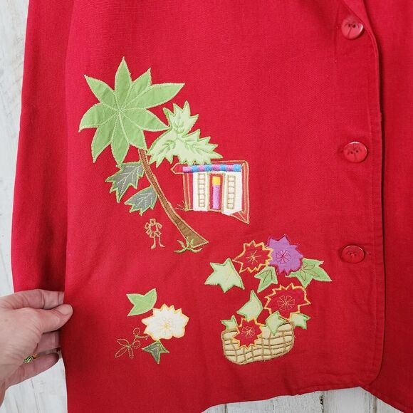 Hearts of Palm Embroidered Blazer Jacket Red Size 14 - Picture 6 of 9